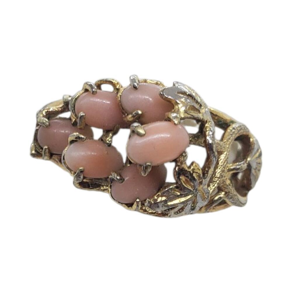 Vintage Gold Plated Coral Cluster Ring Floral Leaf Size 7 Antique Statement